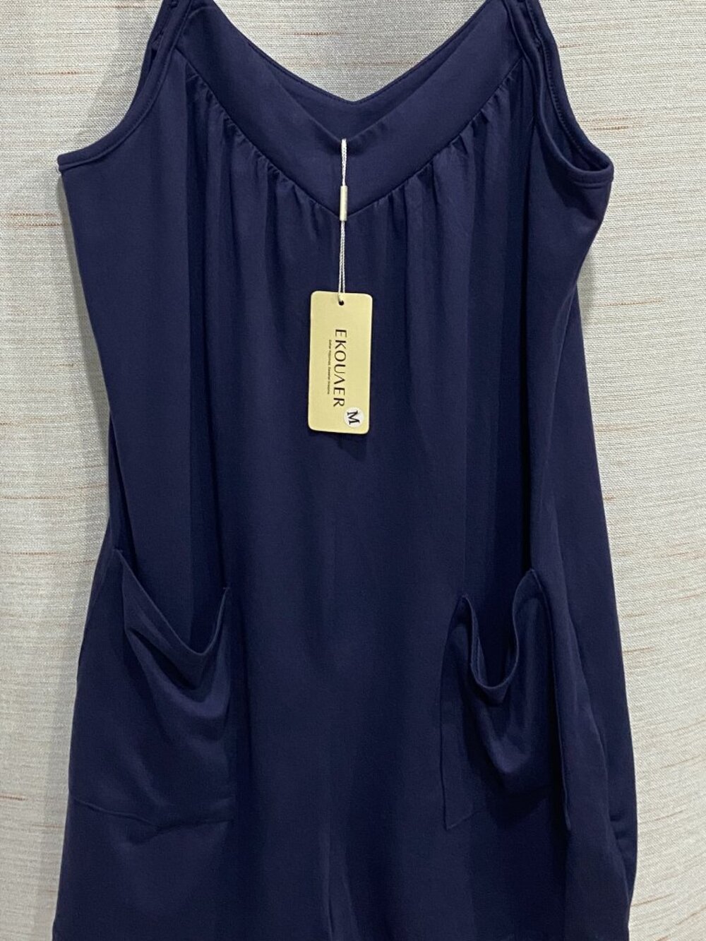 Ekouaer PJ Romper With Pockets Blue Medium Womens (261)